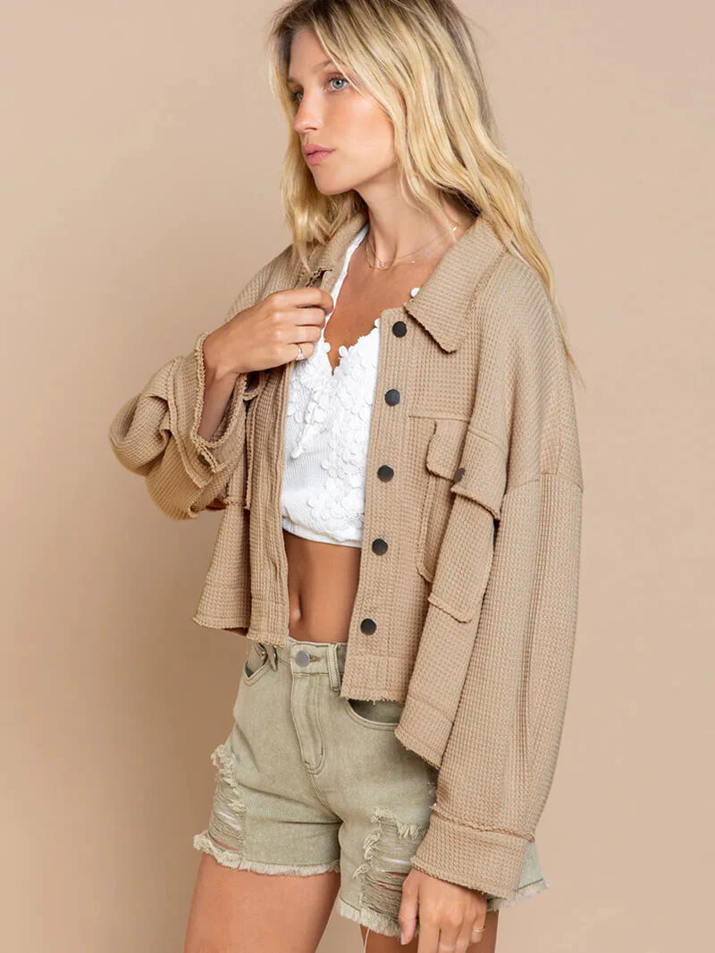 Fall In Waffle Pocketed Shacket - Khaki - Image 3