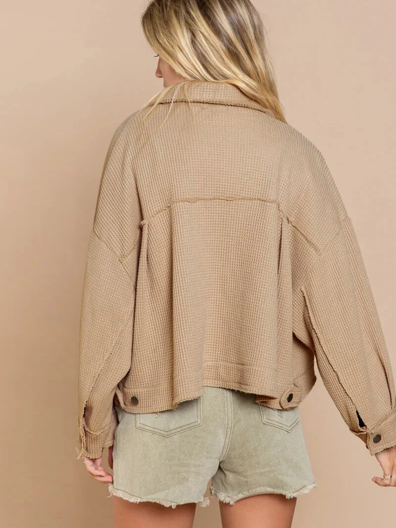 Fall In Waffle Pocketed Shacket - Khaki - Image 4