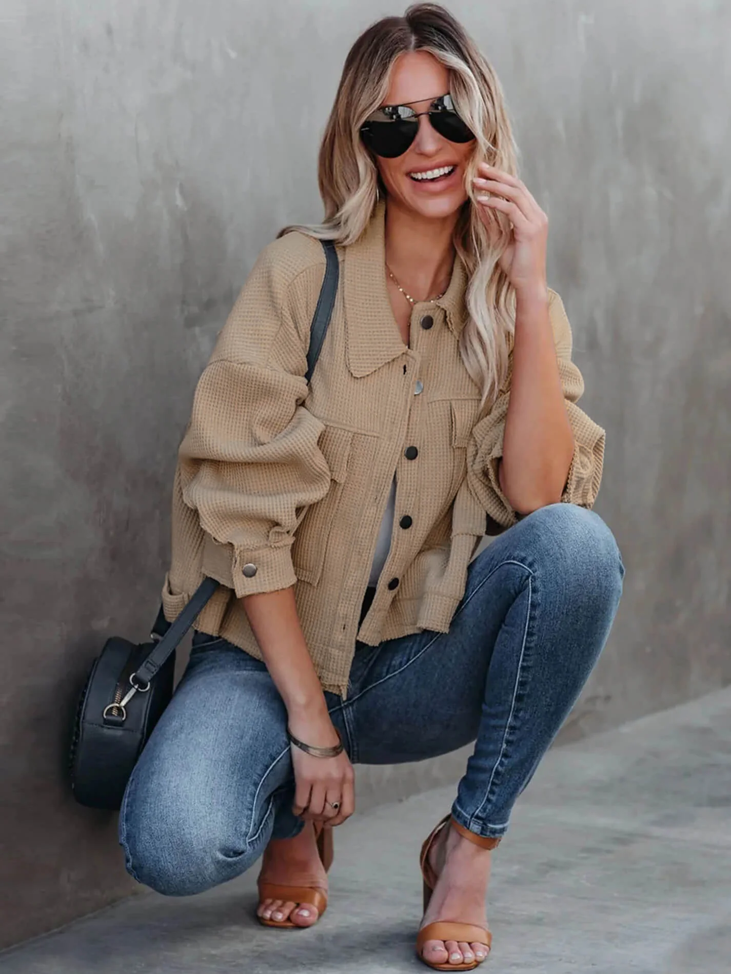Fall In Waffle Pocketed Shacket - Khaki - Image 8