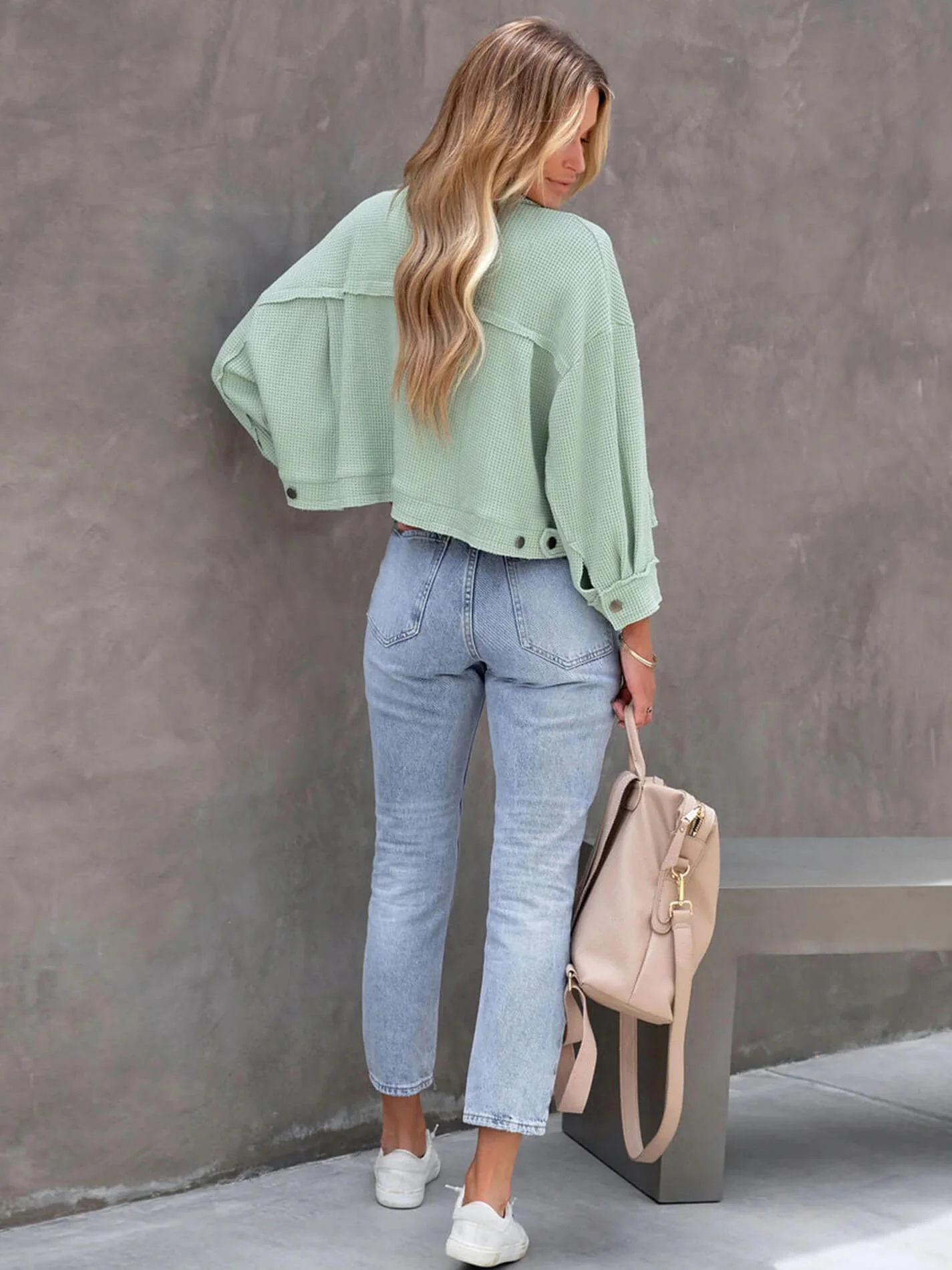 Fall In Waffle Pocketed Shacket - Mint - Image 4