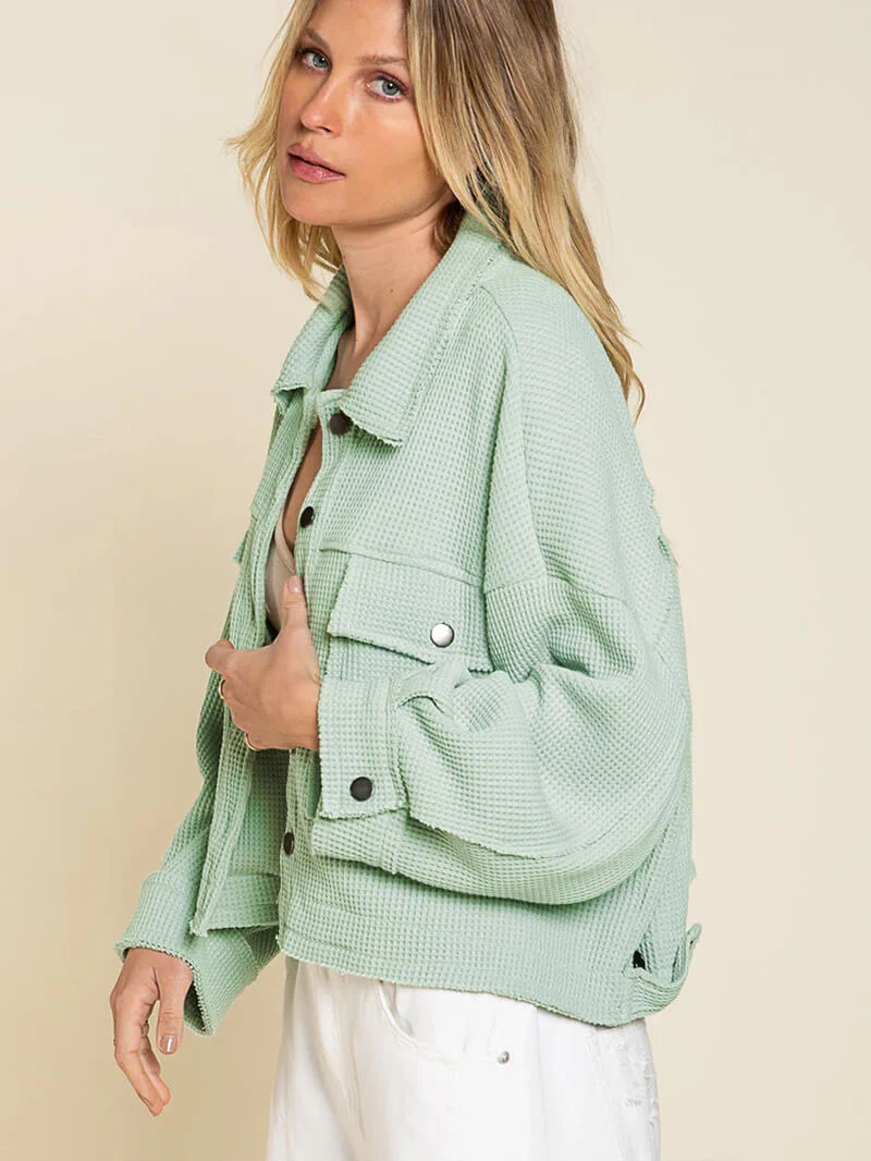 Fall In Waffle Pocketed Shacket - Mint - Image 6