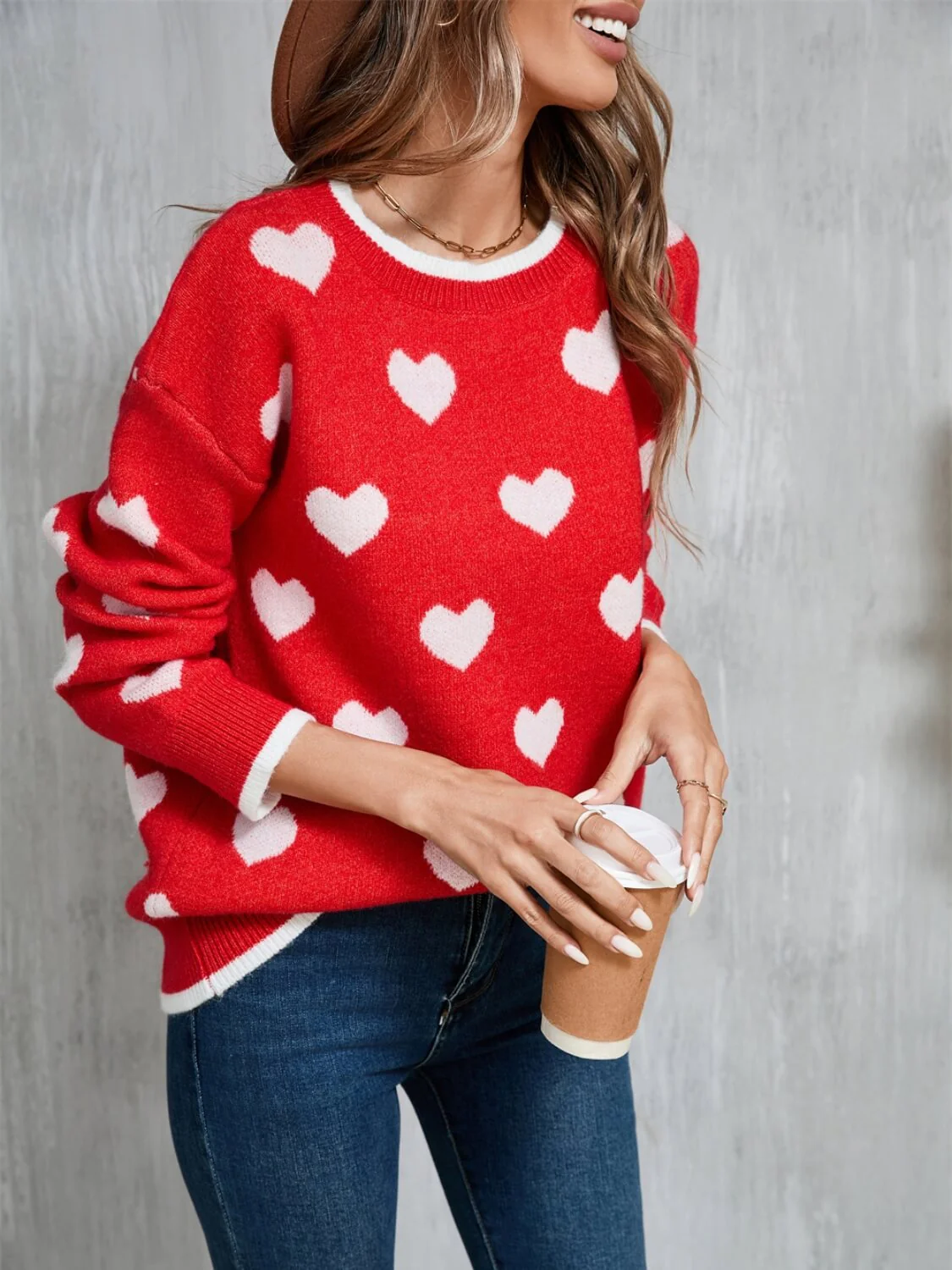 Fall In Your Heart Knit Sweater - Red - Image 3