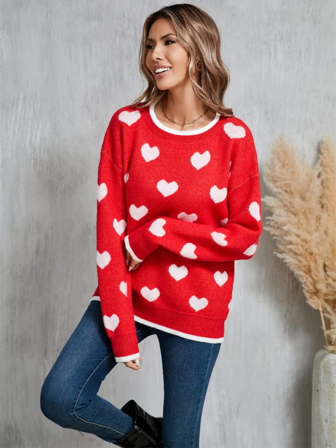 Fall In Your Heart Knit Sweater - Red - Image 5