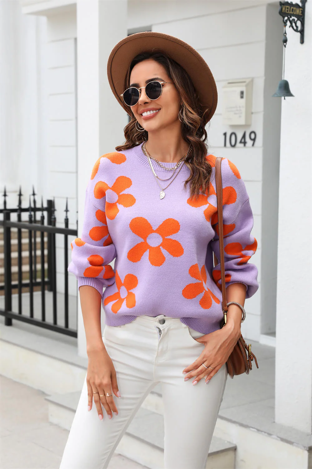 Fall Mega Daisy Floral Pullover Sweater - Purple - Image 8