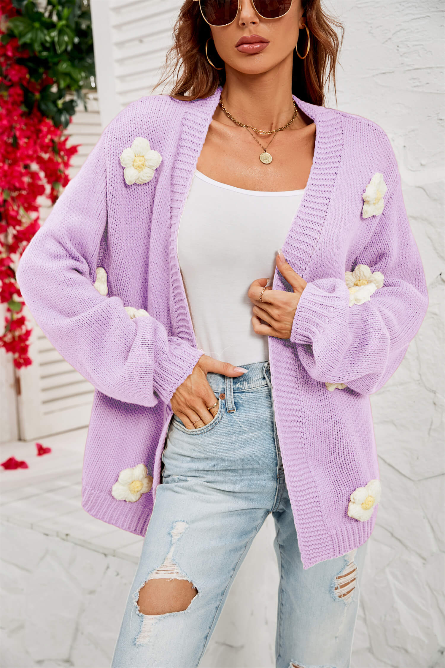 Fallen Daisy Oversized Knit Cardigan - Image 5
