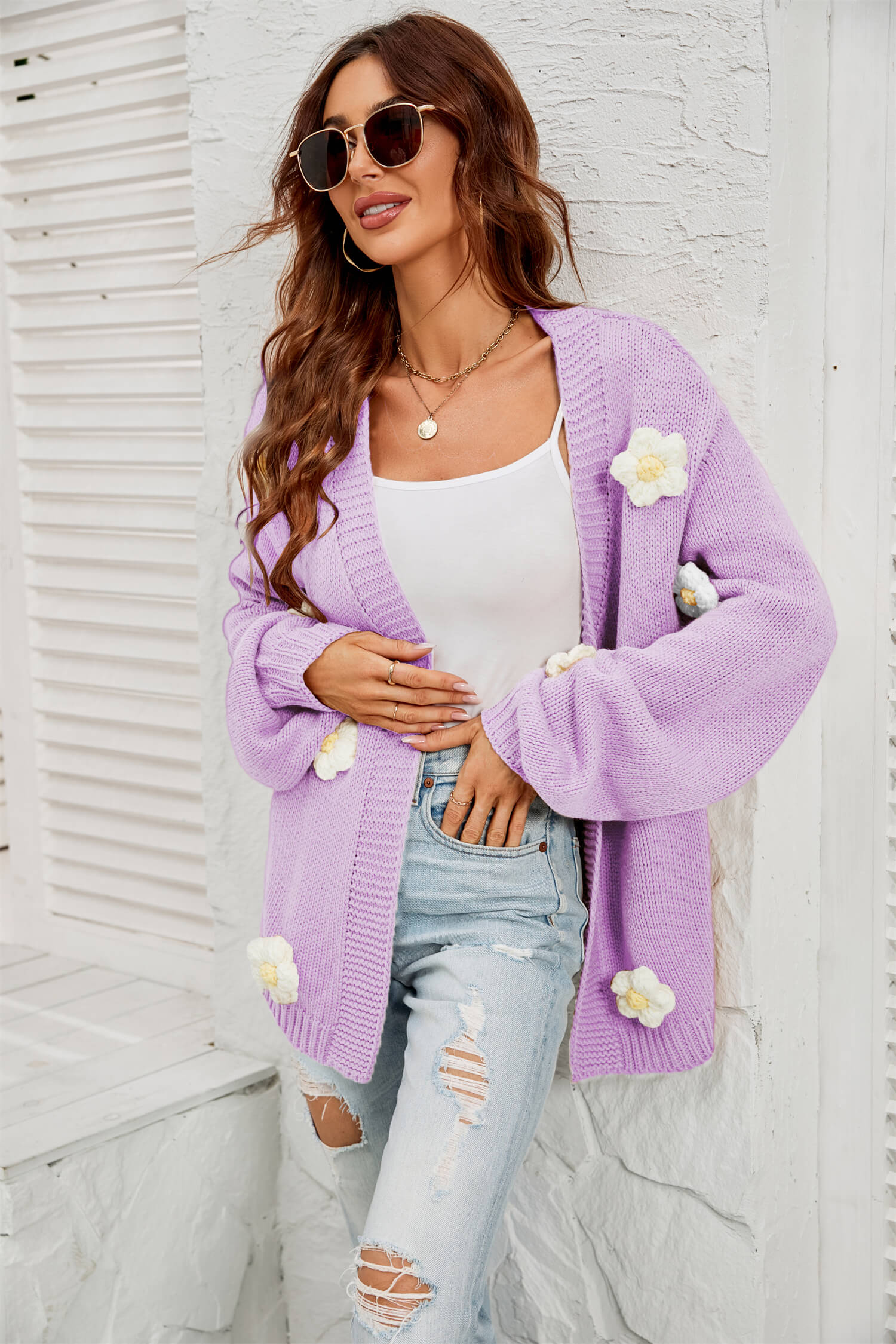Fallen Daisy Oversized Knit Cardigan - Image 6