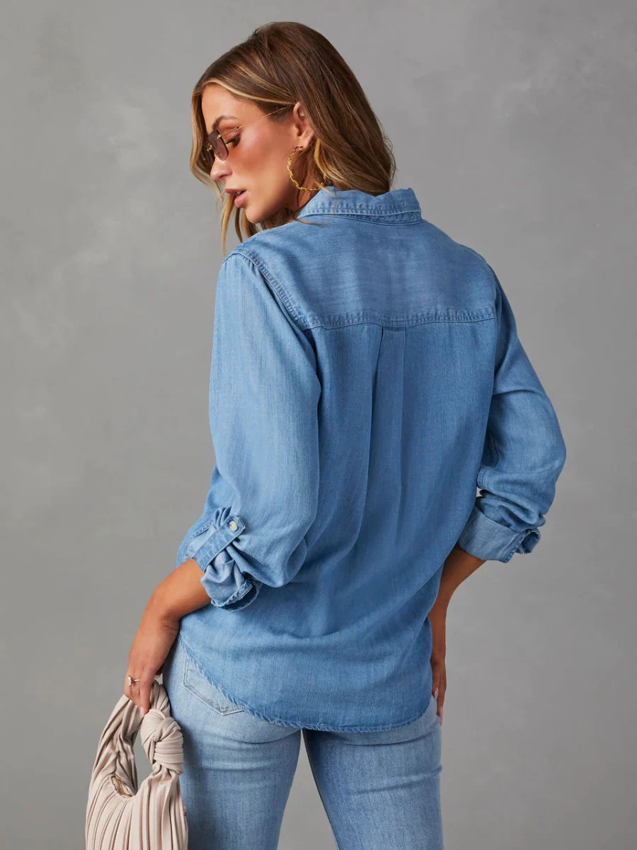 Far From Basic Button Down Denim Shirt - Blue - Image 5