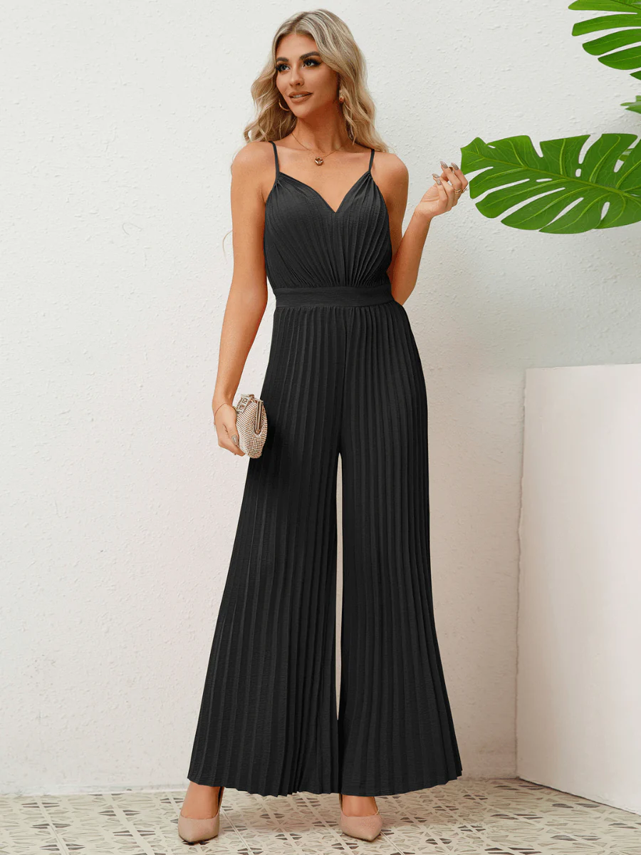 Felicia Plisse Relaxed Jumpsuit - Black - Image 3