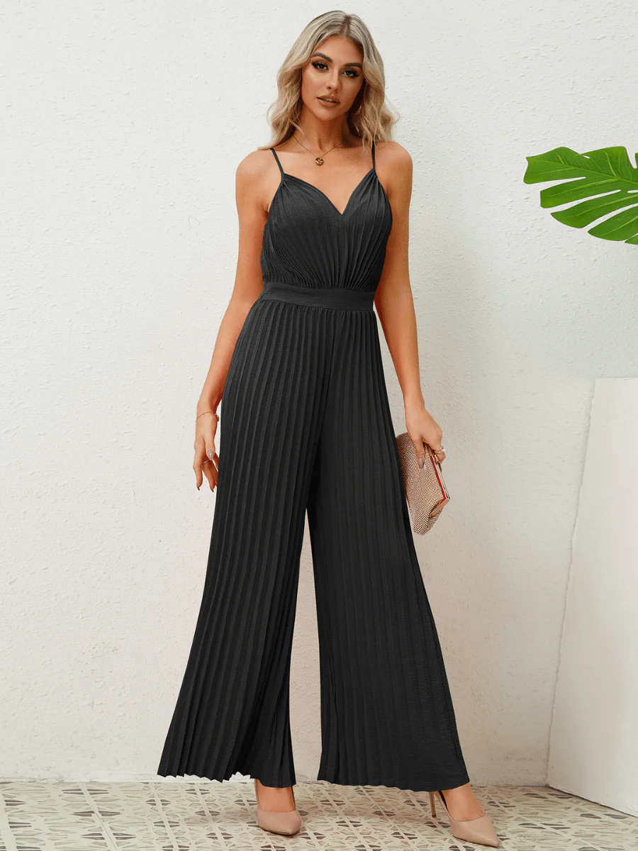 Felicia Plisse Relaxed Jumpsuit - Black - Image 6