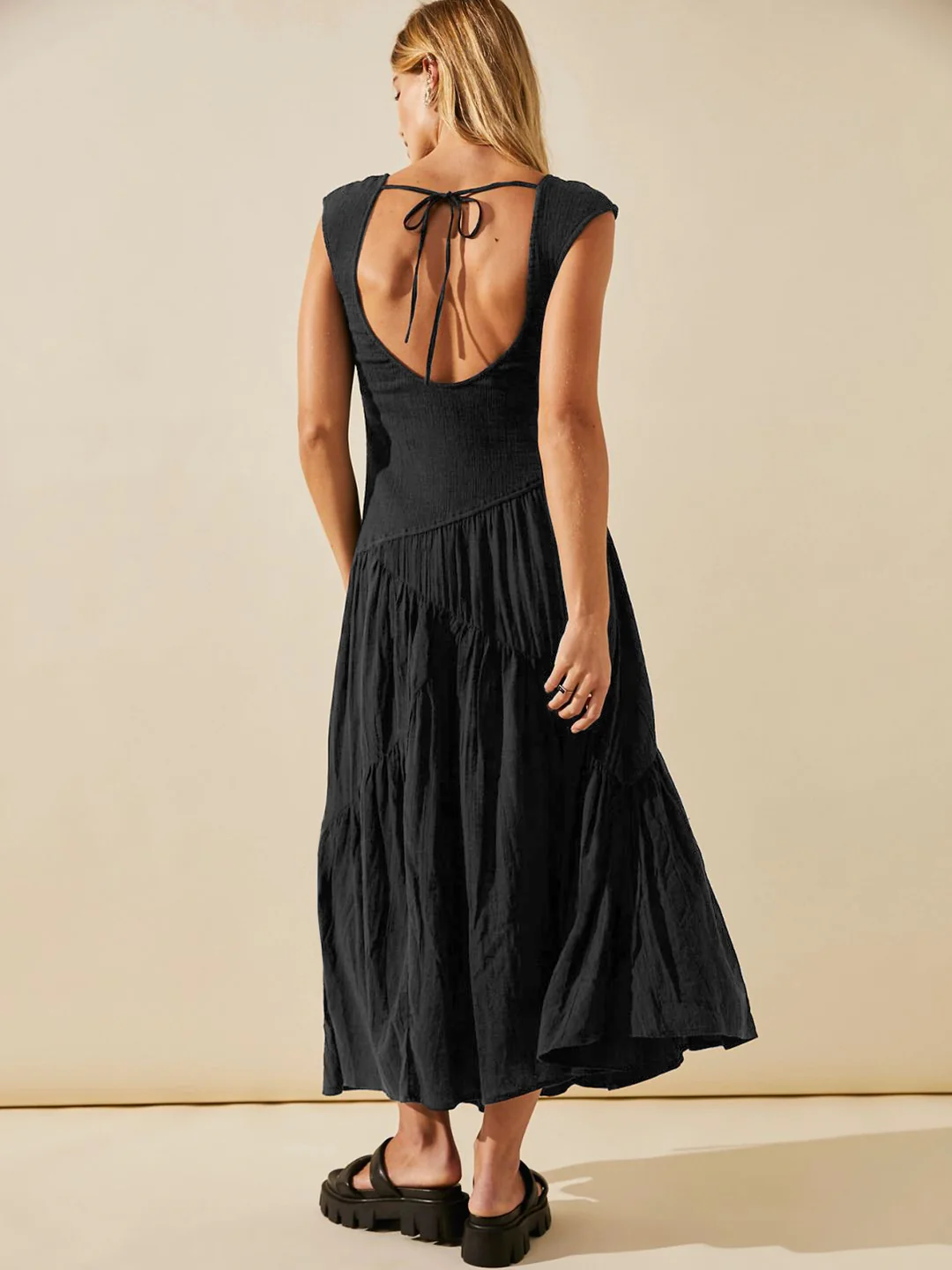 Feminine Frills Smocked Maxi Dress - Black - Image 6