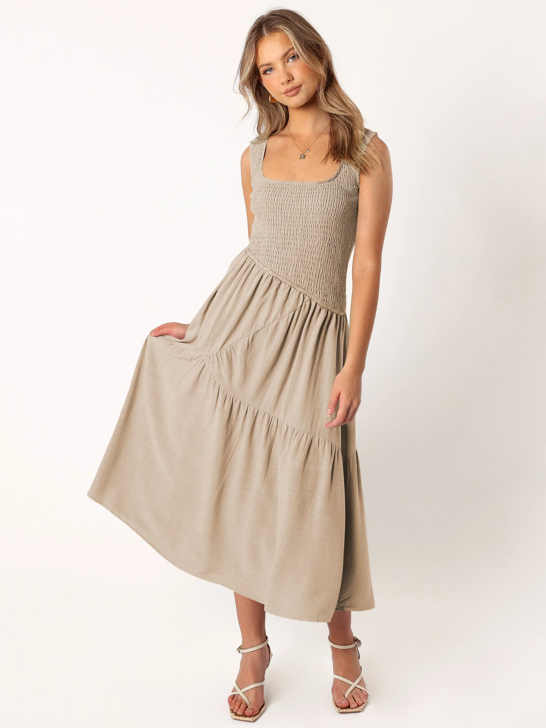 Feminine Frills Smocked Maxi Dress - Neutral - Image 6