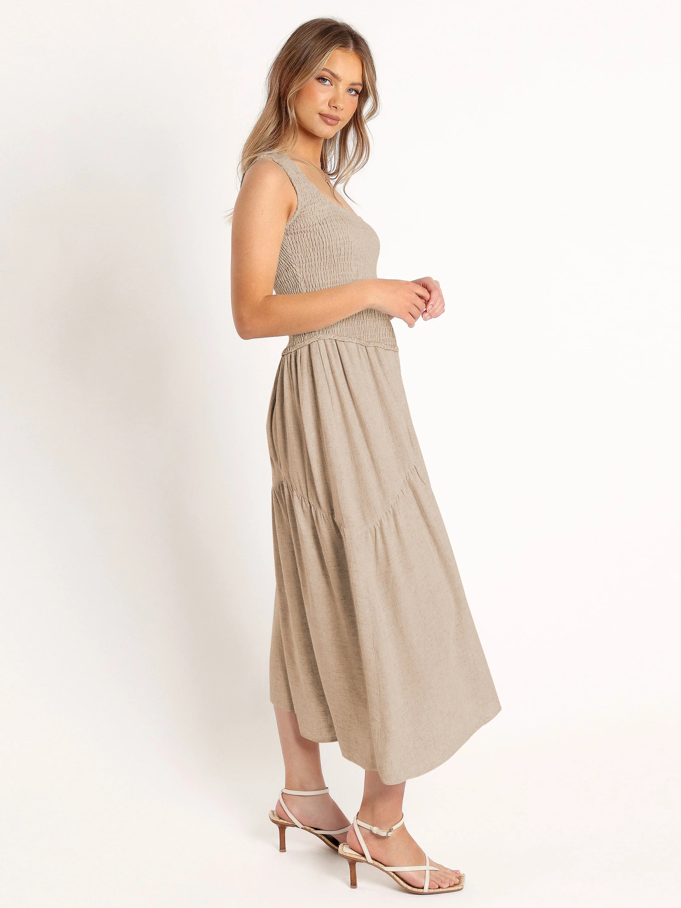 Feminine Frills Smocked Maxi Dress - Neutral - Image 7