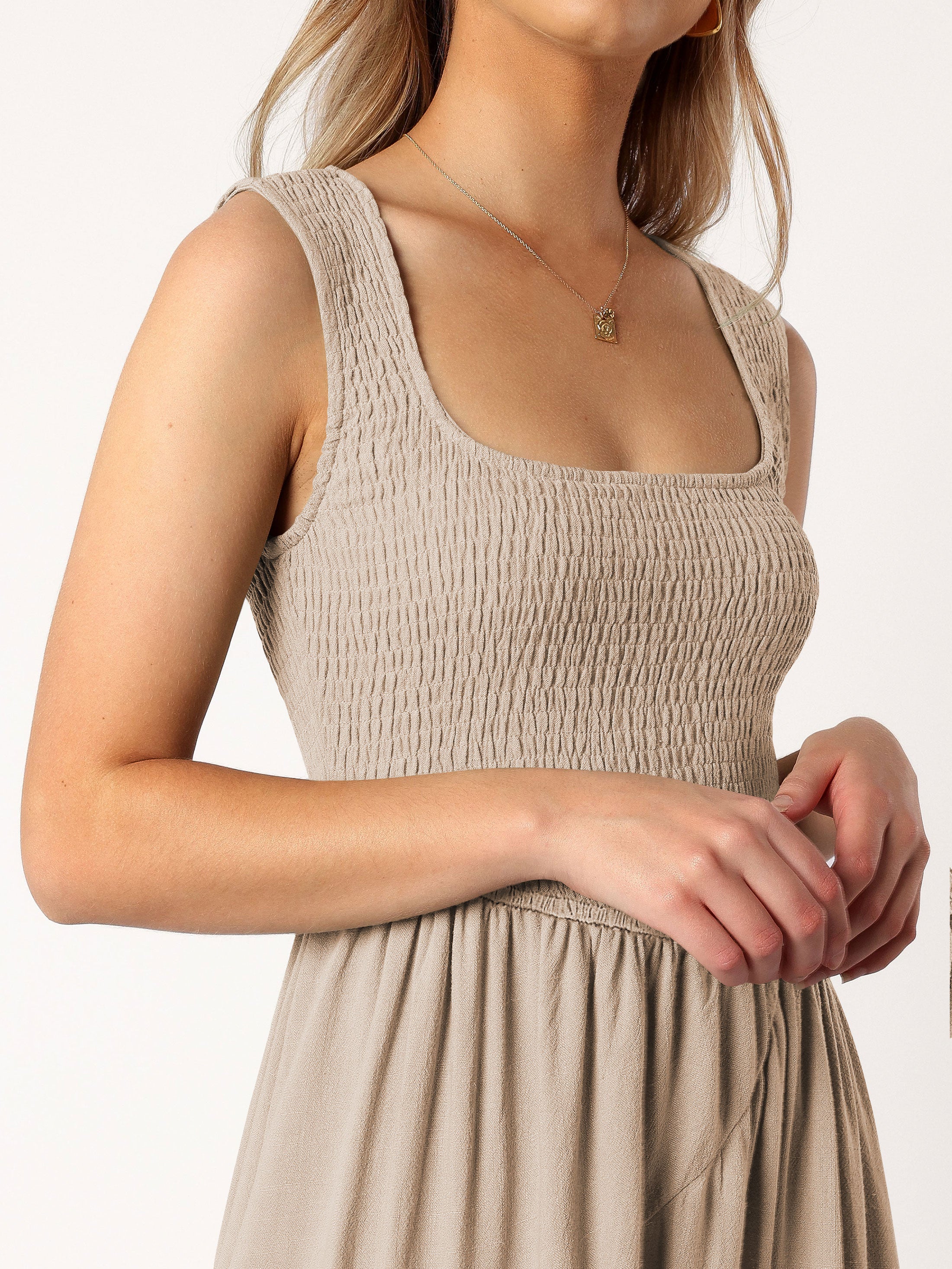 Feminine Frills Smocked Maxi Dress - Neutral - Image 8