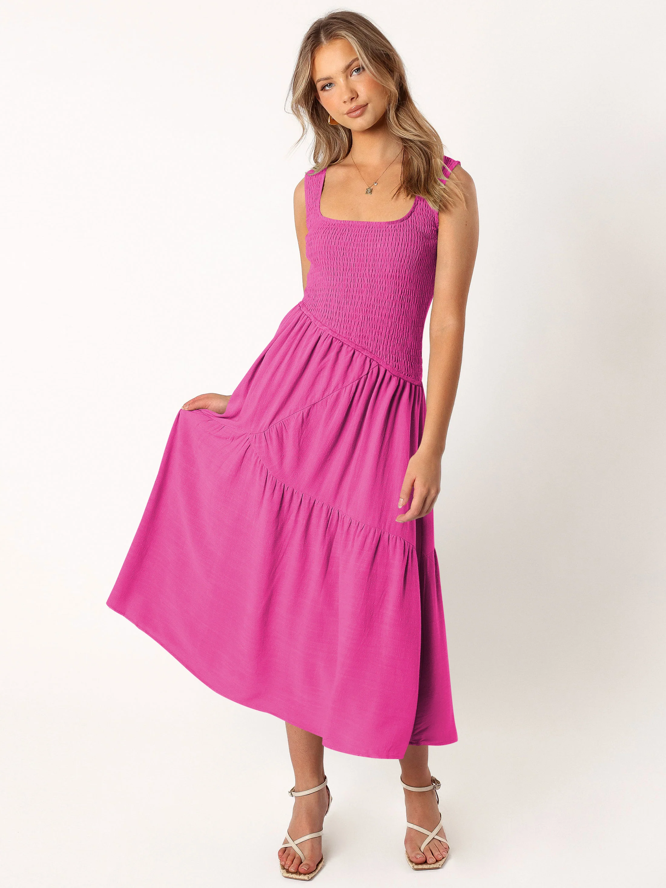 Feminine Frills Smocked Maxi Dress - Rose Pink - Image 4