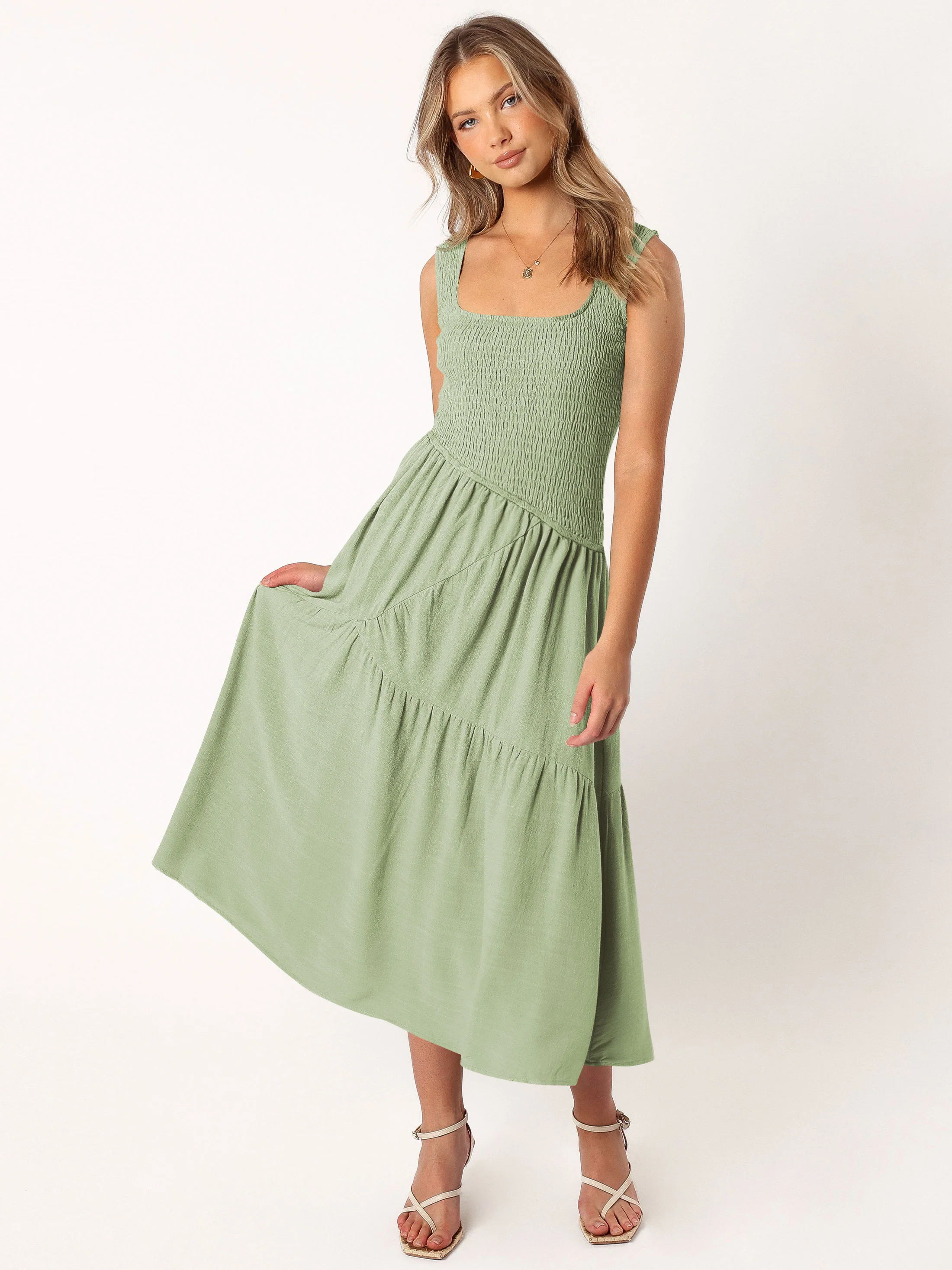 Feminine Frills Smocked Maxi Dress - Sage - Image 6