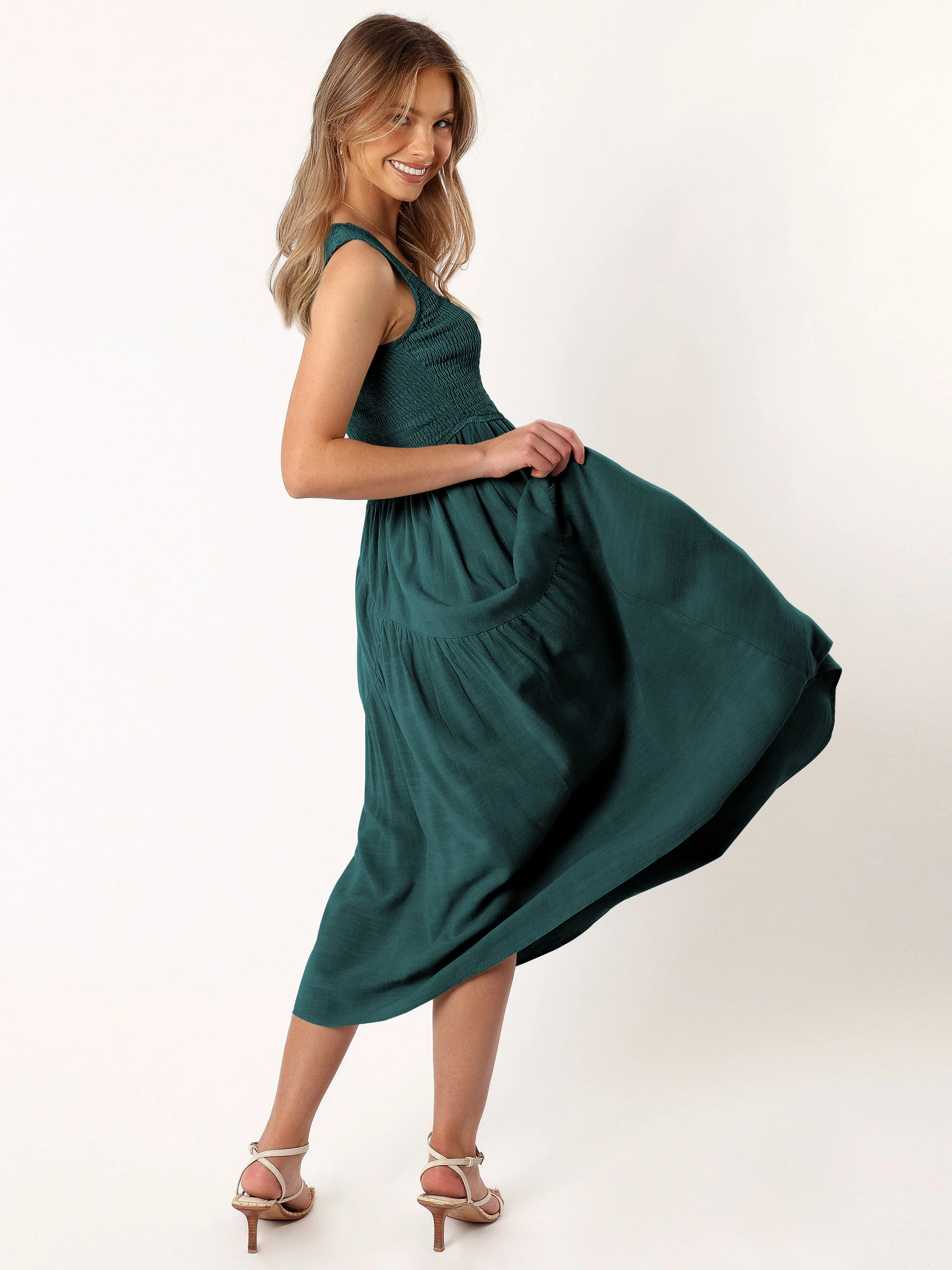 Feminine Frills Smocked Maxi Dress - Teal - Image 2