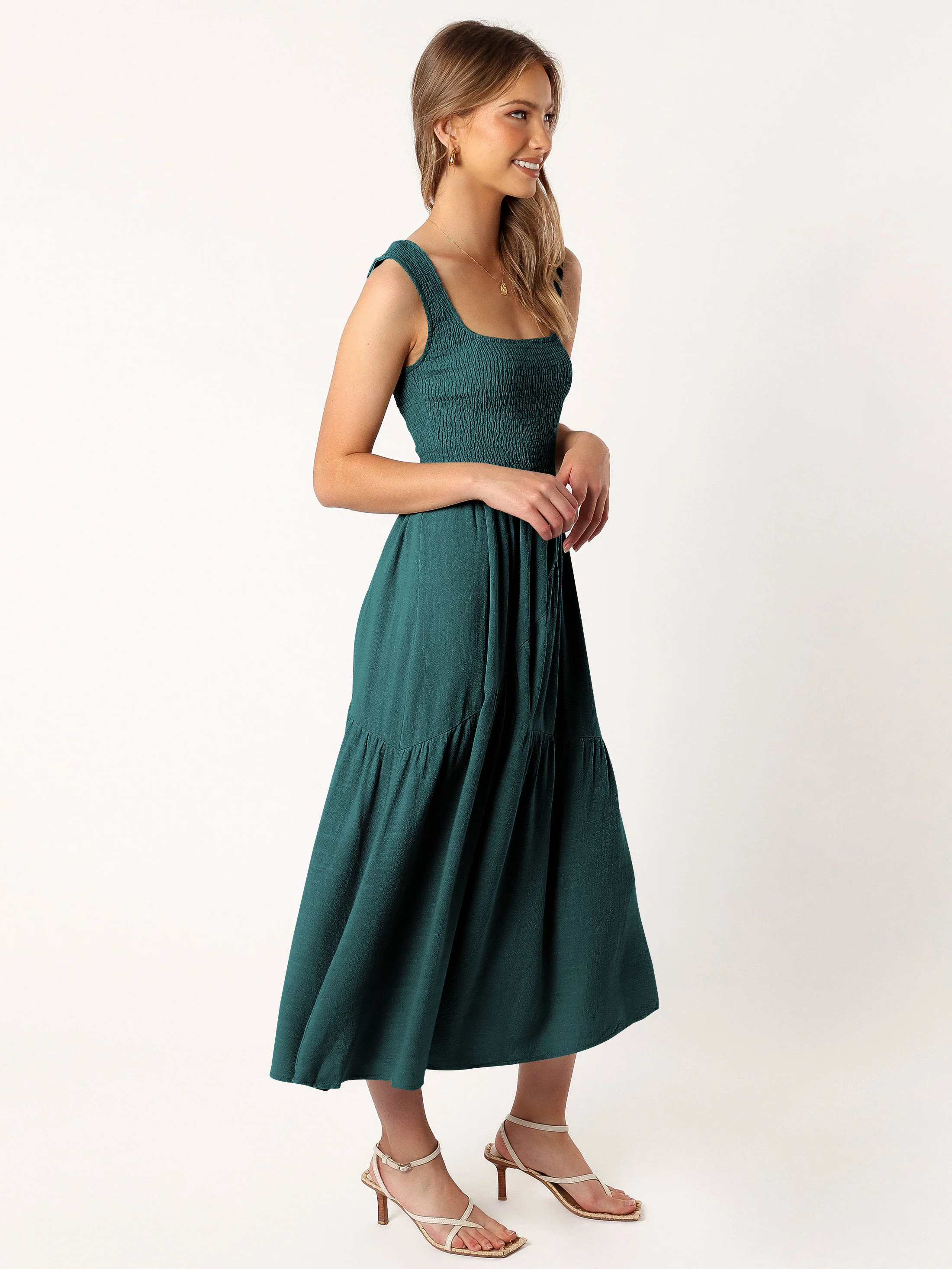 Feminine Frills Smocked Maxi Dress - Teal - Image 3
