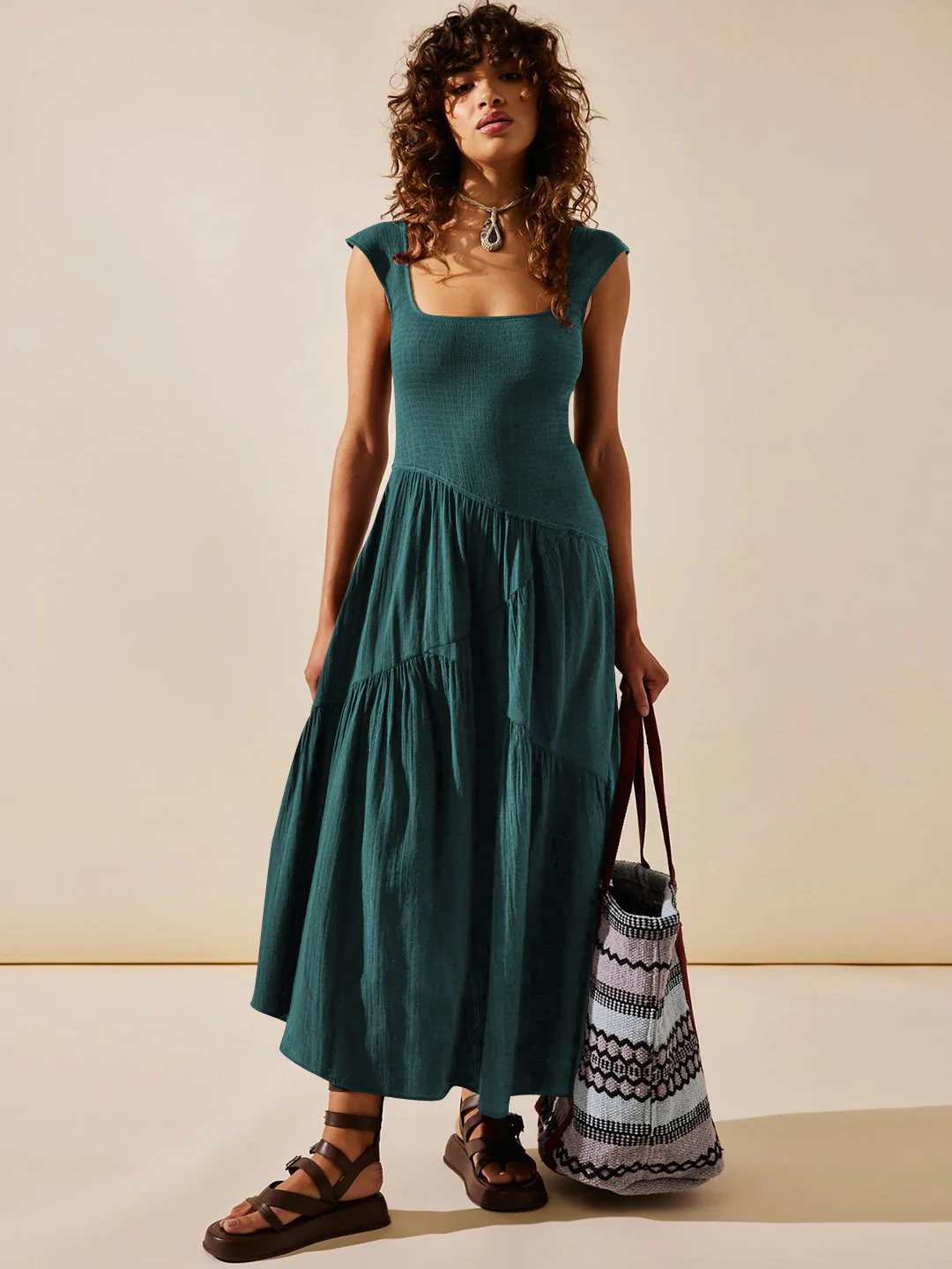 Feminine Frills Smocked Maxi Dress - Teal - Image 6