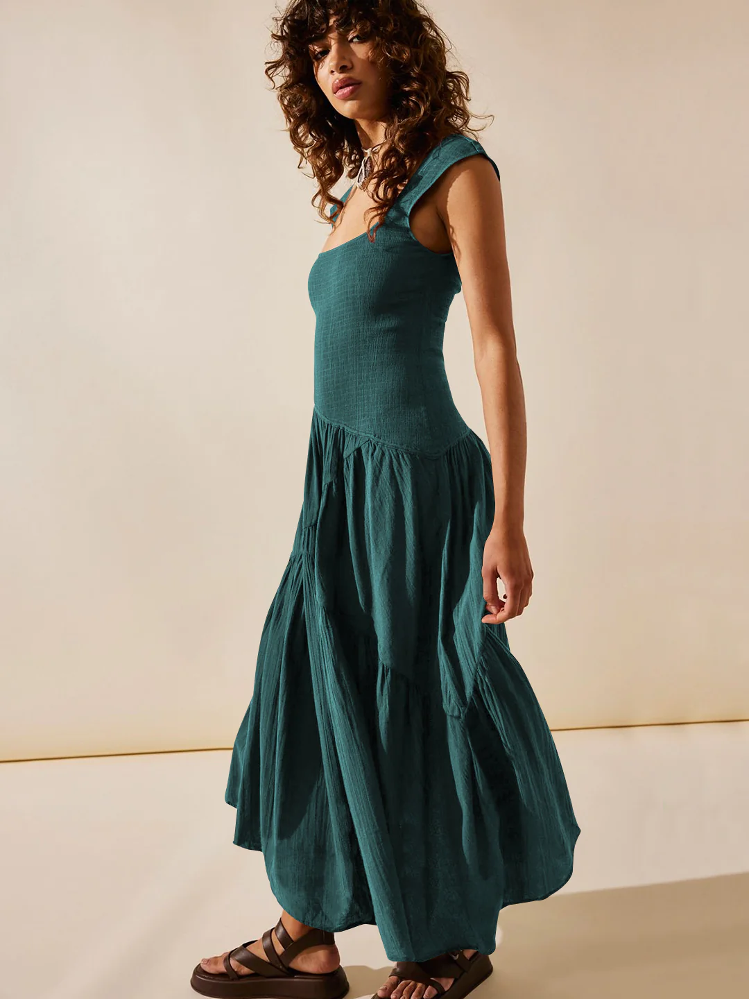 Feminine Frills Smocked Maxi Dress - Teal - Image 7