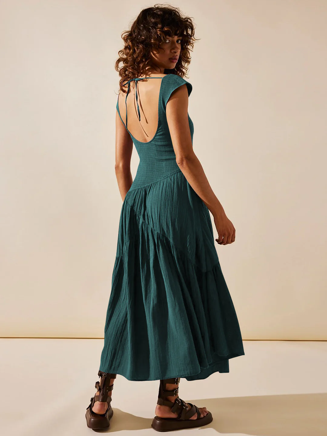 Feminine Frills Smocked Maxi Dress - Teal - Image 8