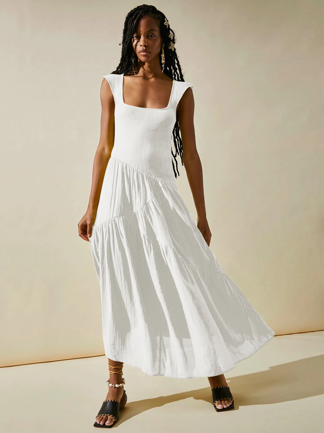 Feminine Frills Smocked Maxi Dress - White - Image 5