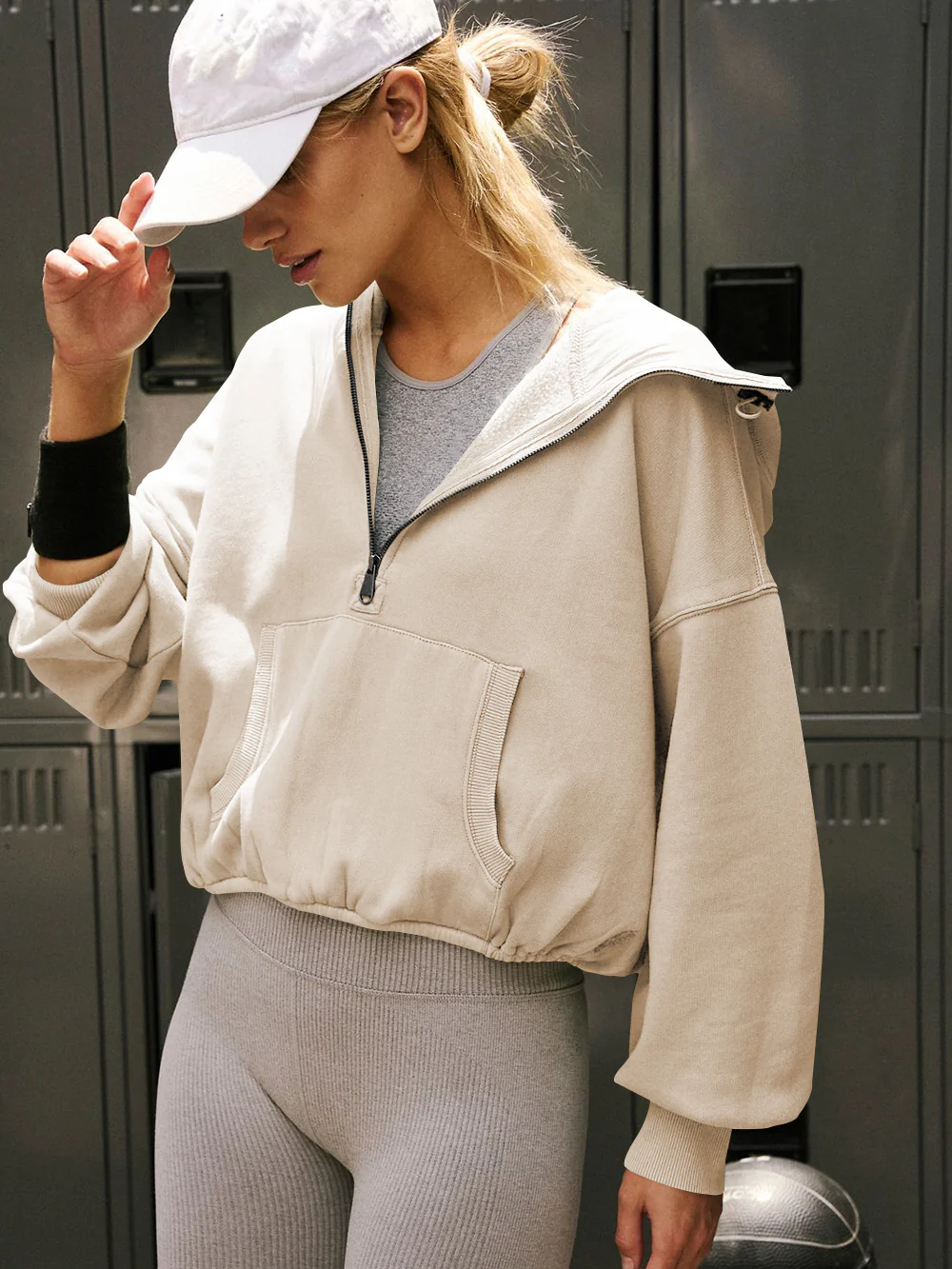 Fern Pocketed Hoodie Lightweight Jacket - Beige - Image 2