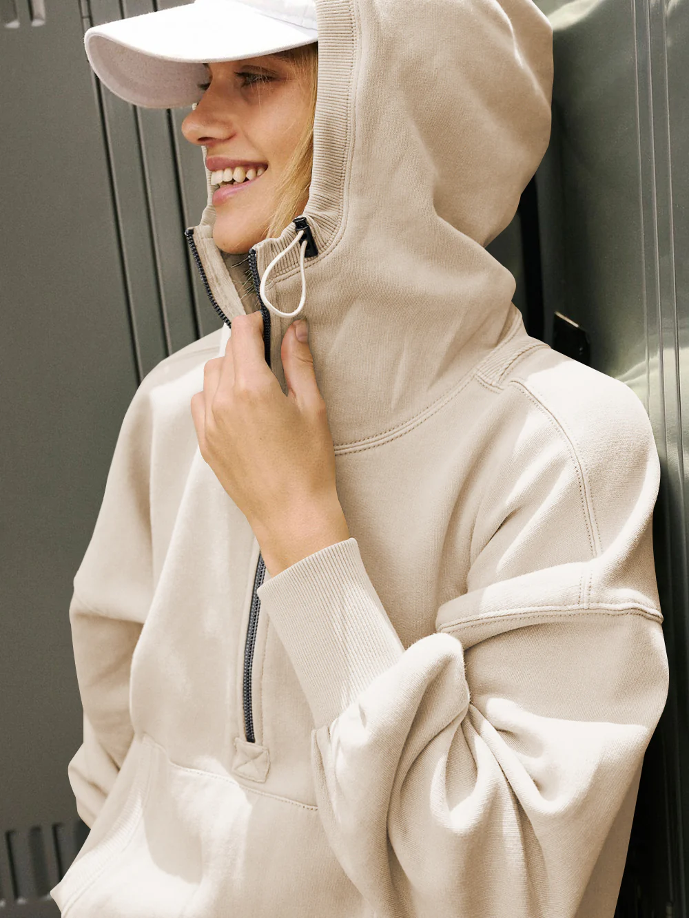 Fern Pocketed Hoodie Lightweight Jacket - Beige - Image 4