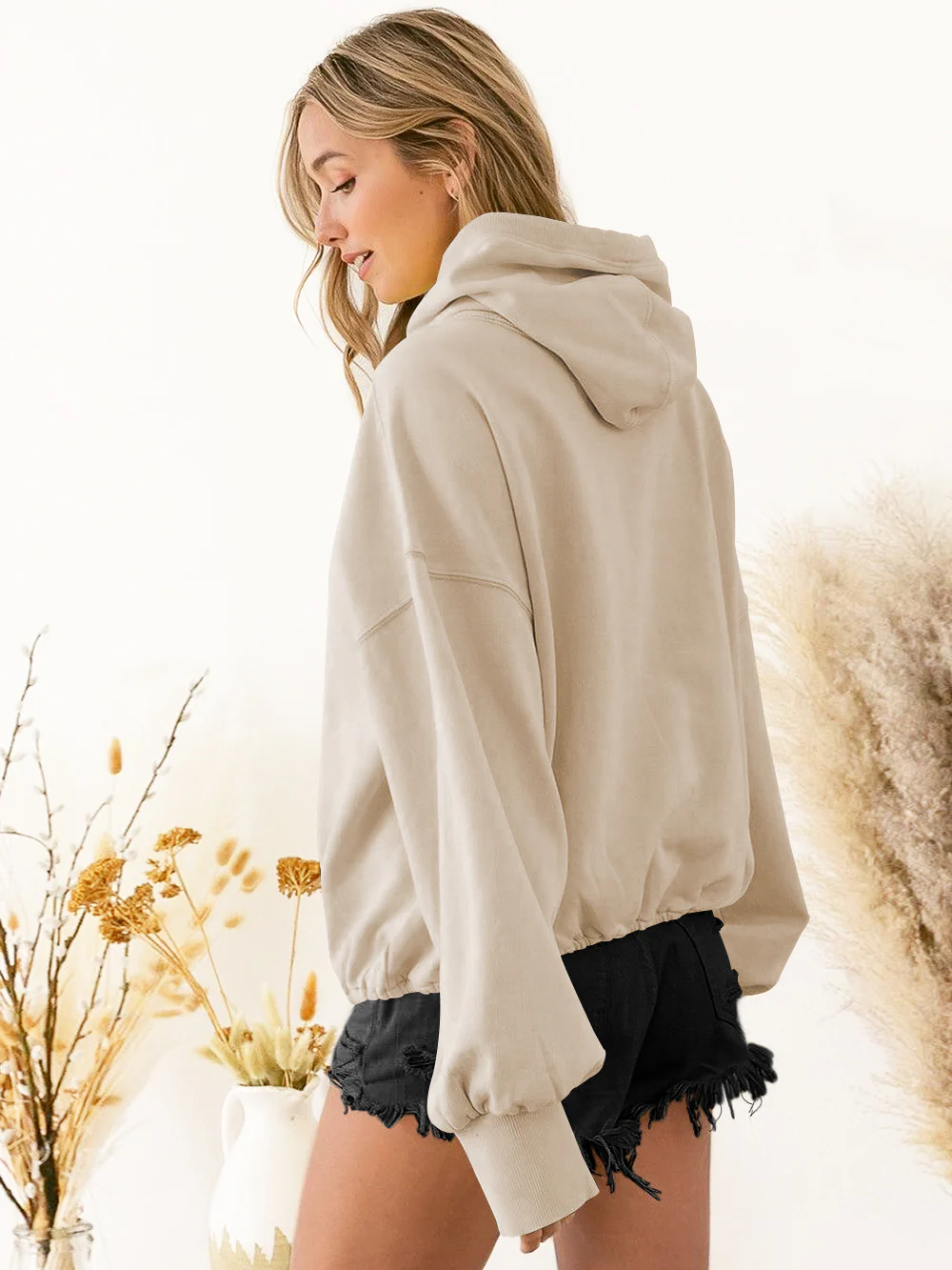 Fern Pocketed Hoodie Lightweight Jacket - Beige - Image 7