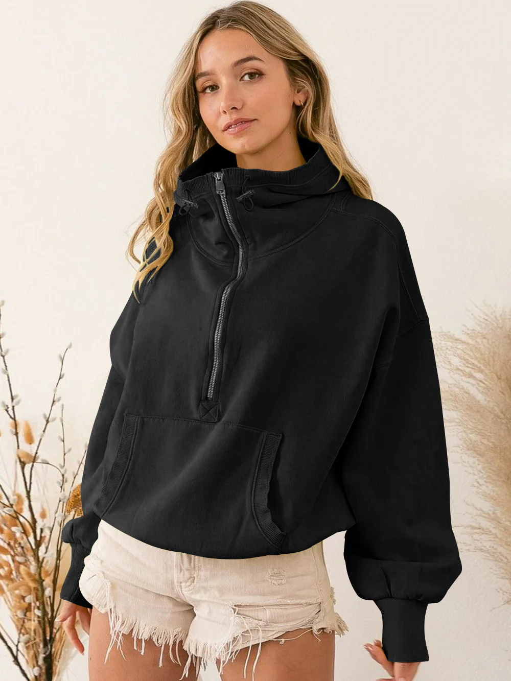 Fern Pocketed Hoodie Lightweight Jacket - Black - Image 5
