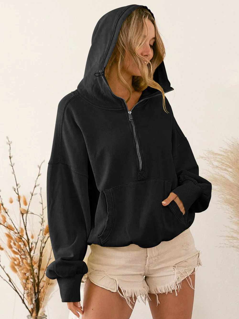 Fern Pocketed Hoodie Lightweight Jacket - Black - Image 6