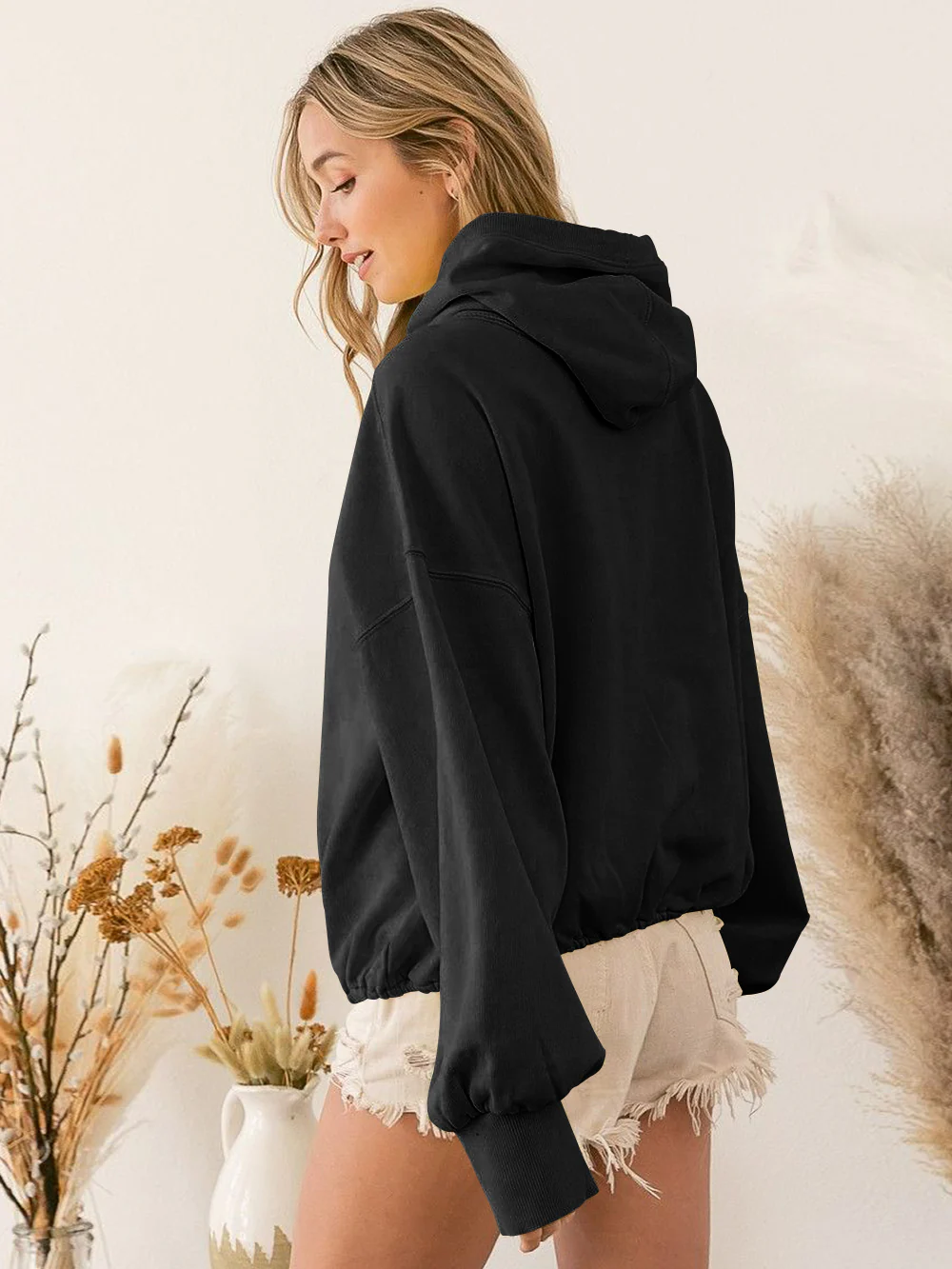Fern Pocketed Hoodie Lightweight Jacket - Black - Image 7