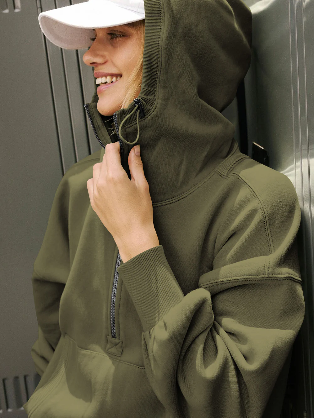 Fern Pocketed Hoodie Lightweight Jacket - Olive - Image 2