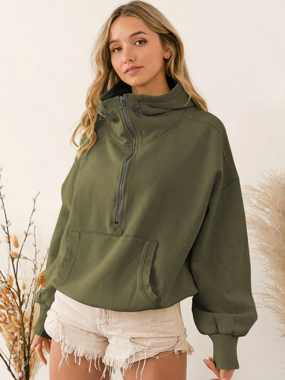 Fern Pocketed Hoodie Lightweight Jacket - Olive - Image 5