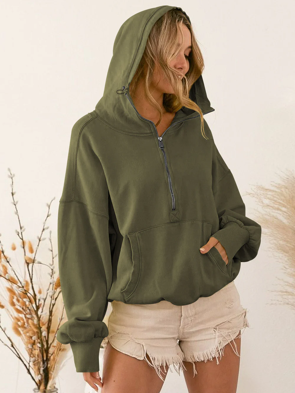Fern Pocketed Hoodie Lightweight Jacket - Olive - Image 7