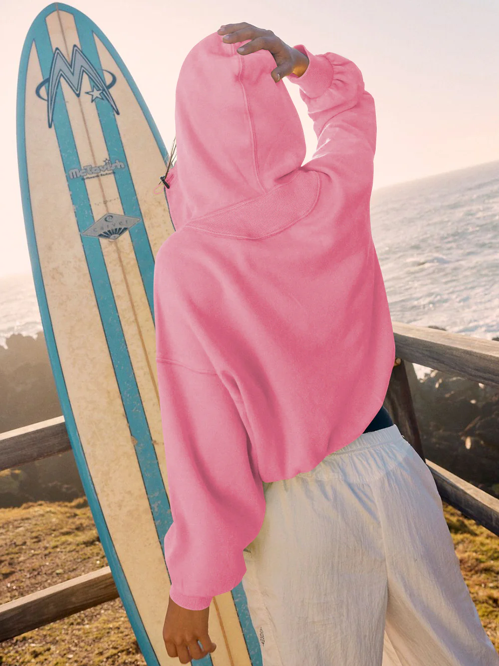 Fern Pocketed Hoodie Lightweight Jacket - Pink - Image 3