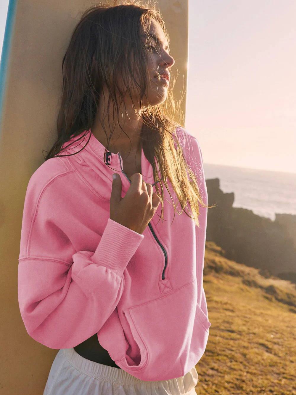 Fern Pocketed Hoodie Lightweight Jacket - Pink - Image 4