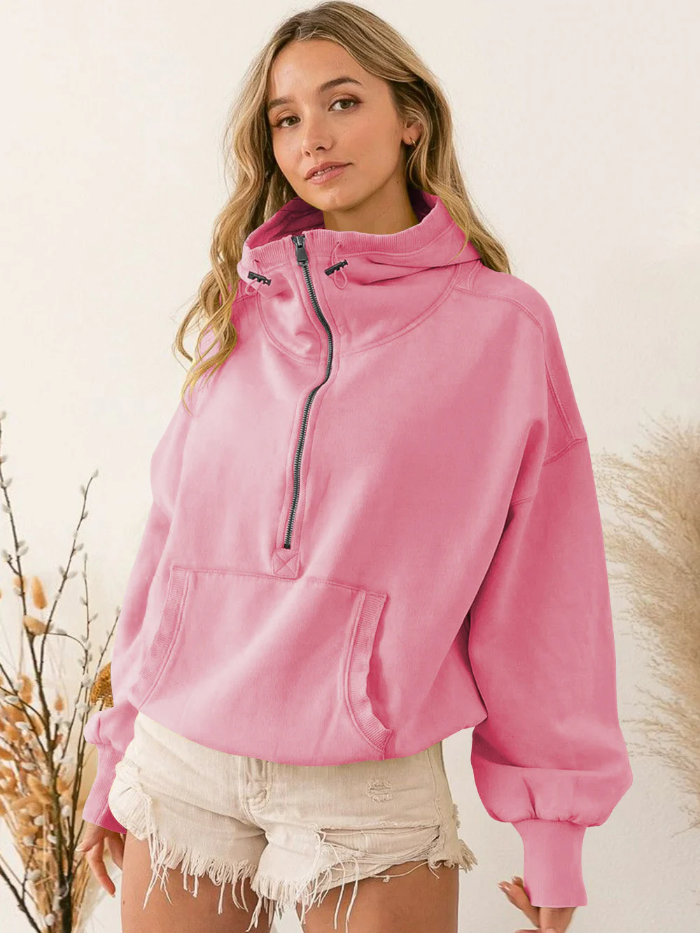 Fern Pocketed Hoodie Lightweight Jacket - Pink - Image 6