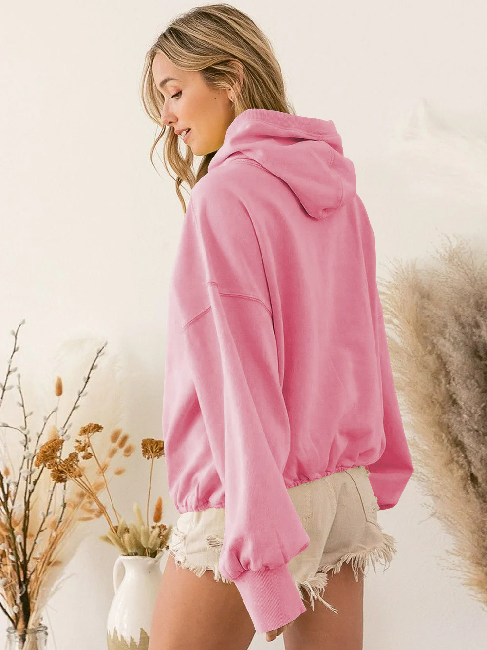 Fern Pocketed Hoodie Lightweight Jacket - Pink - Image 8