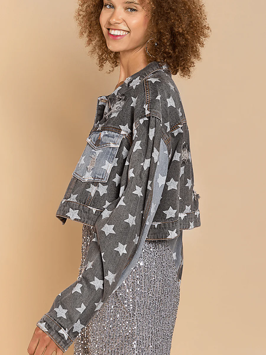 FESTIVAL STARS RIPPED DENIM SHACKET - Image 5