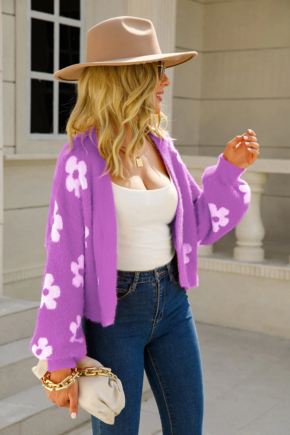 Field Of Daisies Knit Cardigan - Purple - Image 3