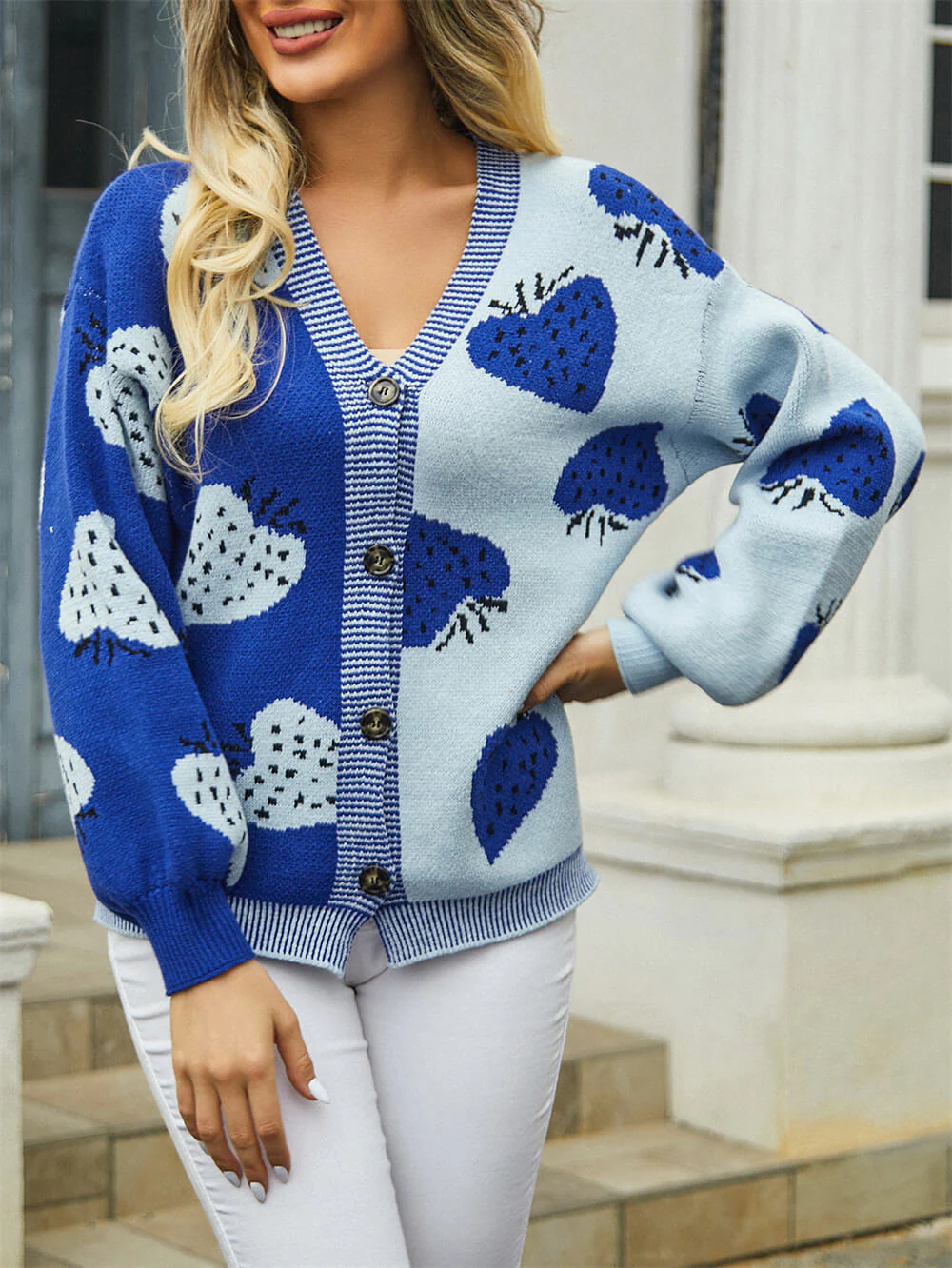 Field Of Strawberry Knit Cardigan - Blue - Image 5