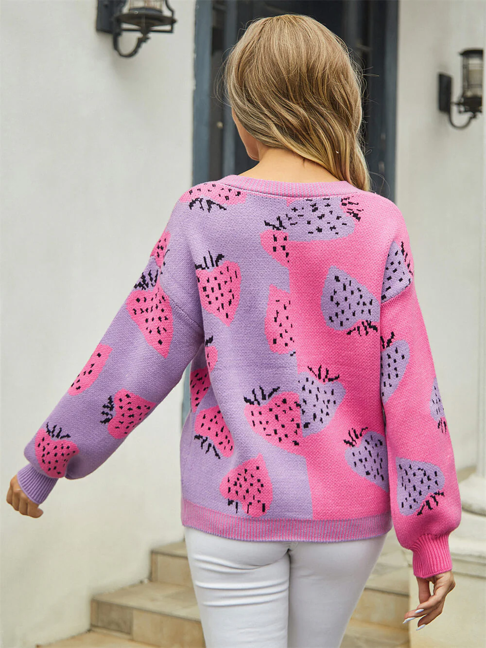 Field Of Strawberry Knit Cardigan - Purple - Image 3
