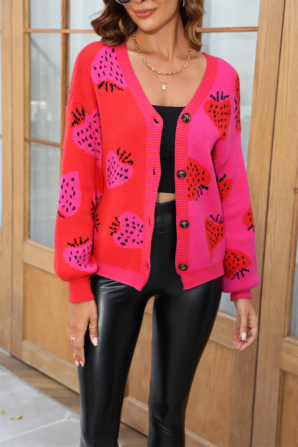 Field Of Strawberry Knit Cardigan - Red - Image 5