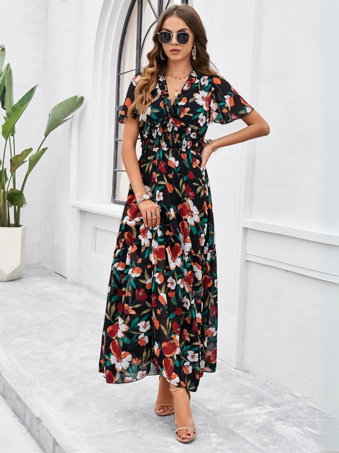 Fiora Floral Maxi Dress - black