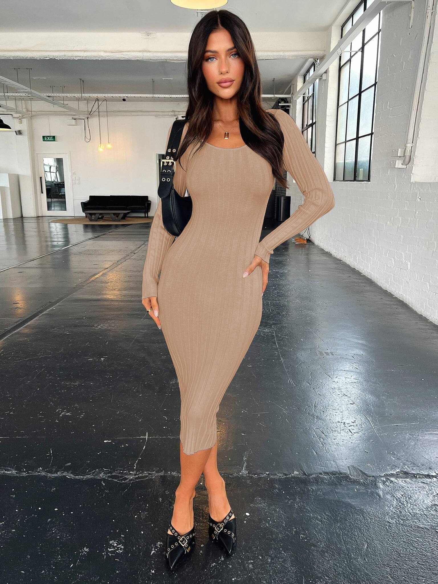 Fit Right In Ribbed Midi Sweater Dress - Image 17