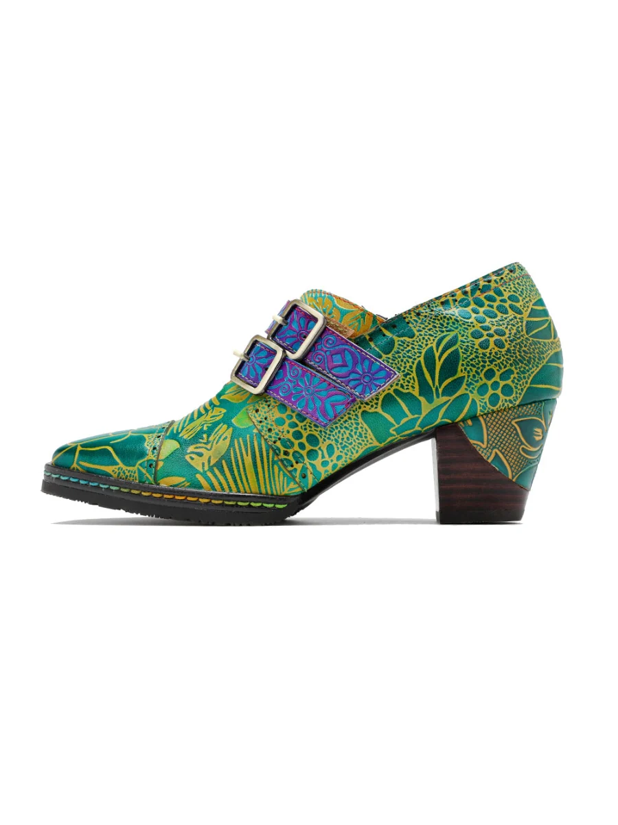 SOFFIA | Leather Floral Embossed Double Strap Monk Oxford - Image 5