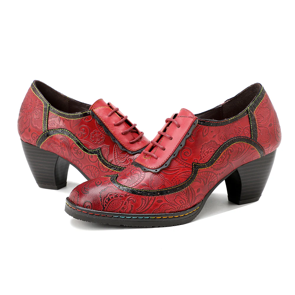 SOFFIA | Floral Embossed Leather Oxford Pumps - Image 5