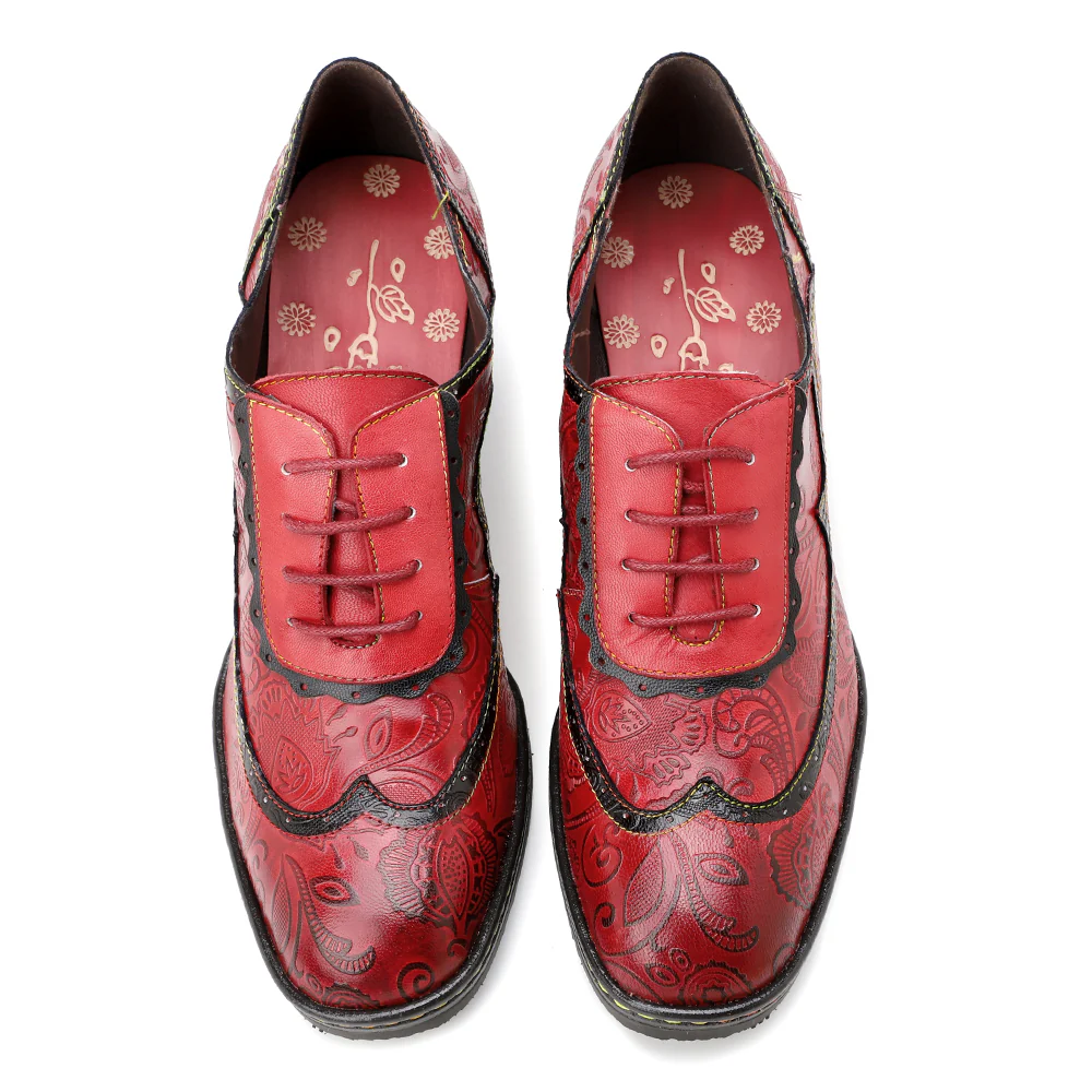 SOFFIA | Floral Embossed Leather Oxford Pumps - Image 7