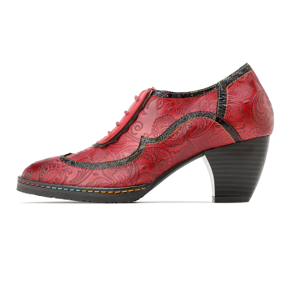 SOFFIA | Floral Embossed Leather Oxford Pumps - Image 8