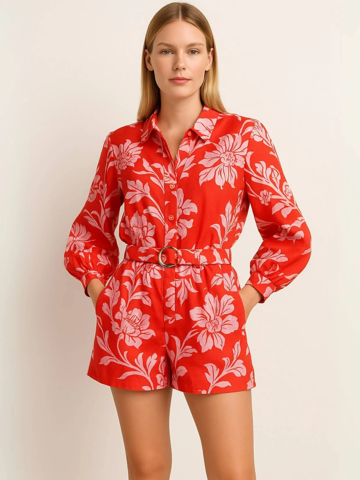 Florentine Floral Belt Waist Romper - Image 10